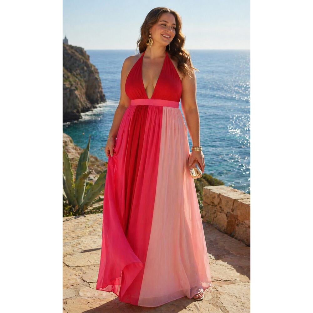 Pink Lily Pink Pleated Maxi Dress Large